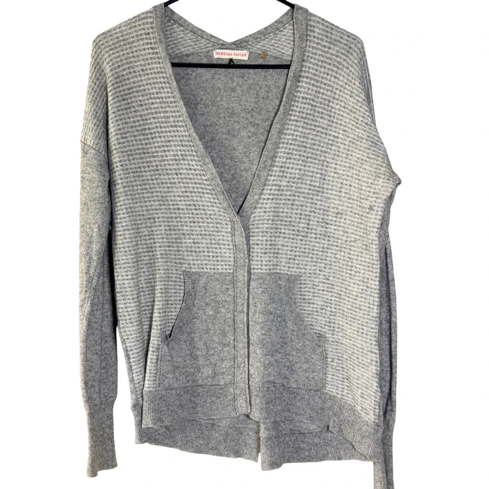 Rebecca Taylor Cashmere V-Neck Cardigan Sweater Gray Size S